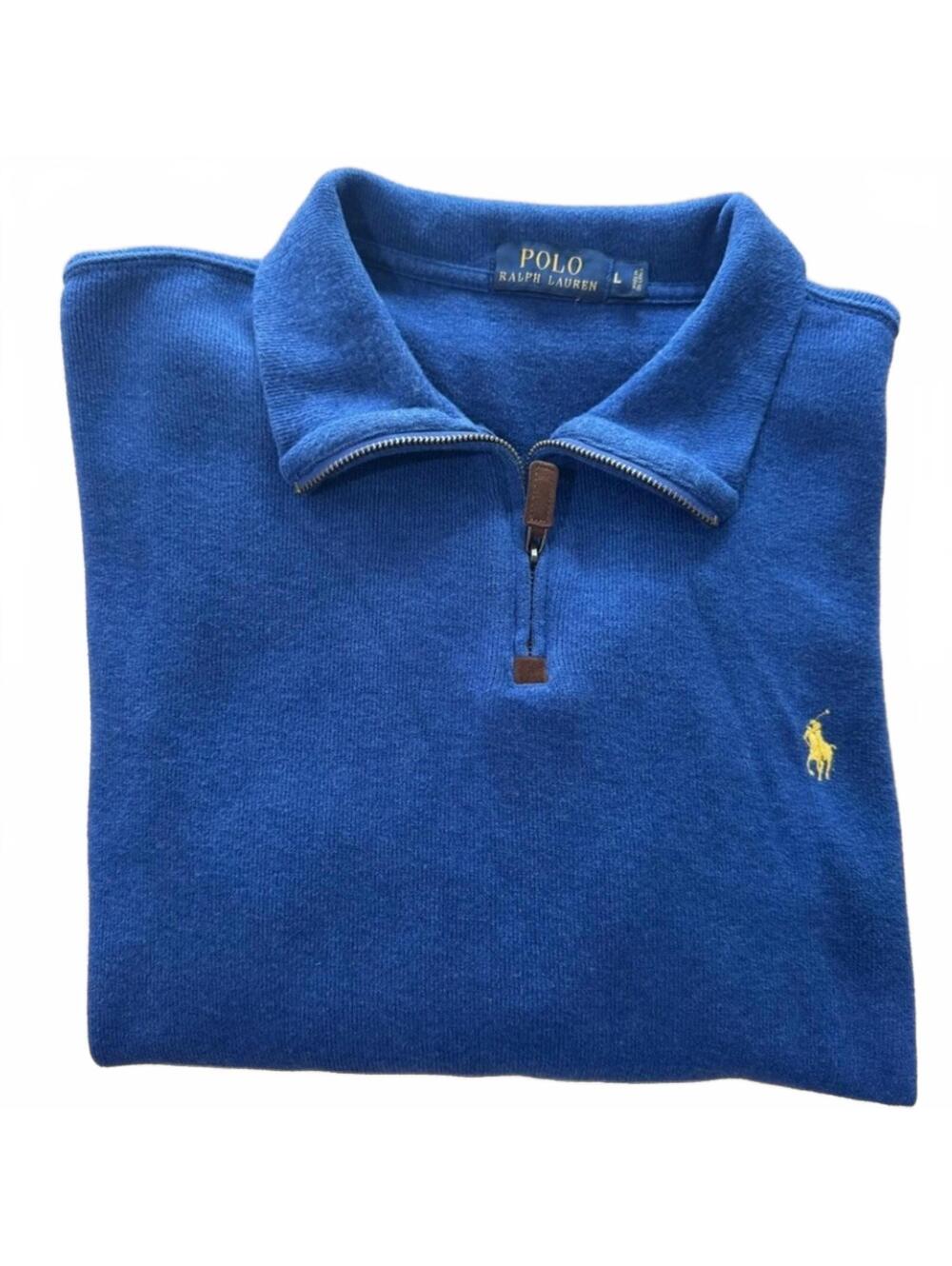 Polo Ralph Lauren Blue 1/4 Zip p 100% Cotton Sweater - Size: Large